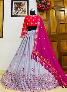印度设计师Lehenga Choli New Lahenga和Lahenga Choli派对Banarsi新娘Lahenga - Product Image 3