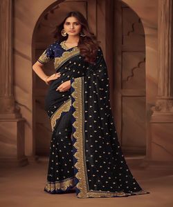 Party Wear Designer Embroidered <strong>Net</strong> Silk Flower Design Indian Ladies Wear Orange Color <strong>Saree</strong> with <strong>Blouse</strong> Piece Pearl Work Sari Apparelgarment - Product Image 6