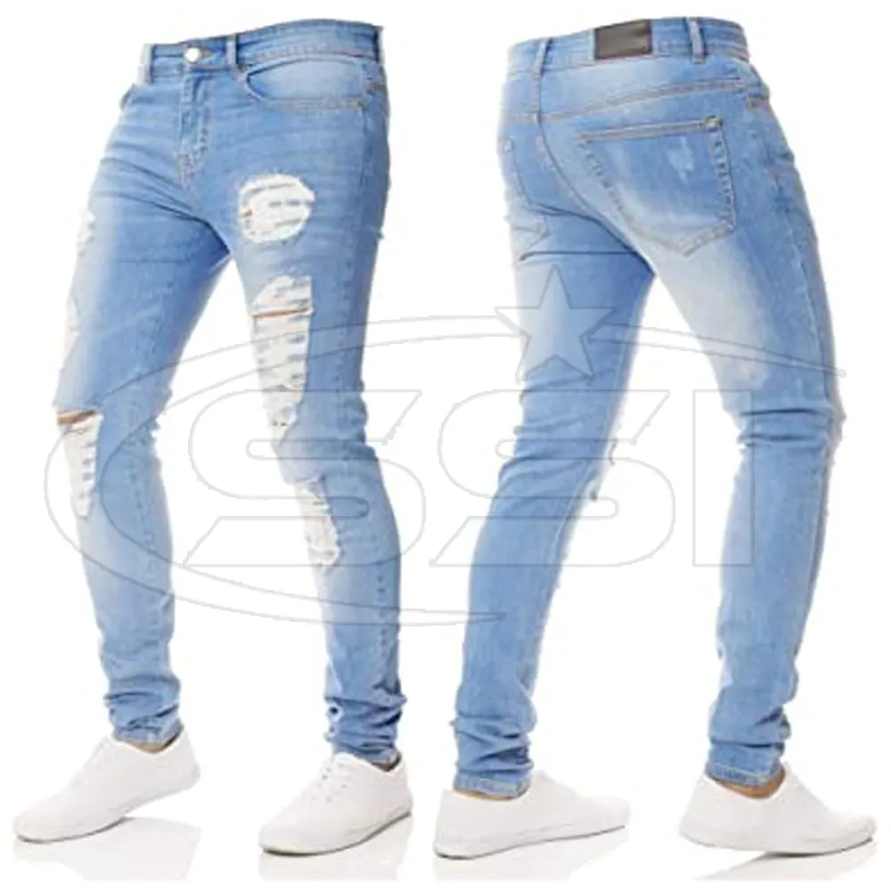Pantalones vaqueros de cintura alta para hombre, jeans elásticos, rasgados y ajustados, con parche, novedad de 2023