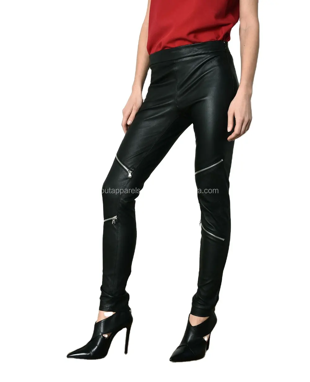 Online Clothes Genuine Sheepskin Leather Motorbike High Waist Woman Pants, New Skinny Fit Stylish sheepskin Leather Pants