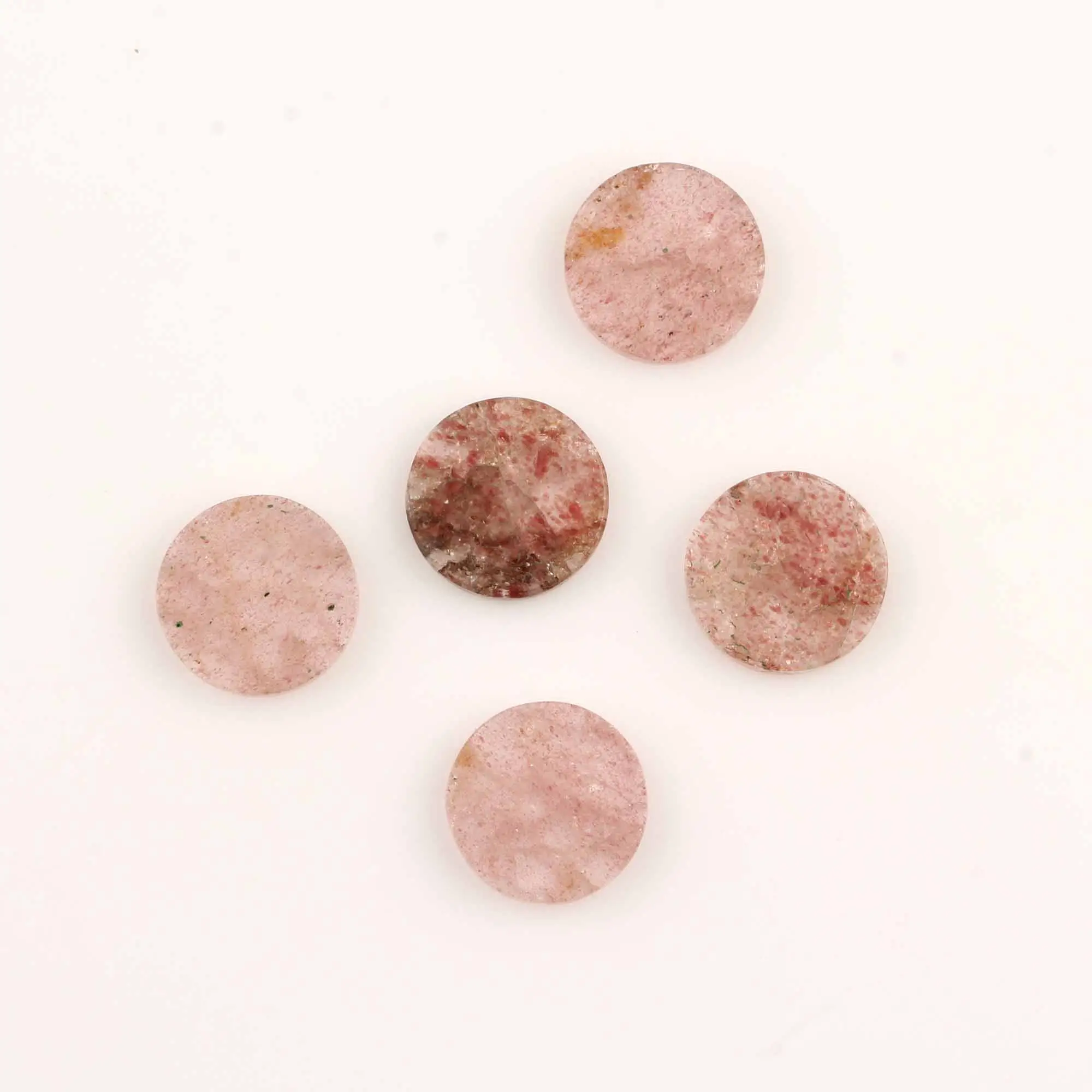 보석을 만들기위한 천연 핑크 딸기 플랫 보석 도매 12mm 플랫 동전 둥근 모양 핑크 느슨한 보석
