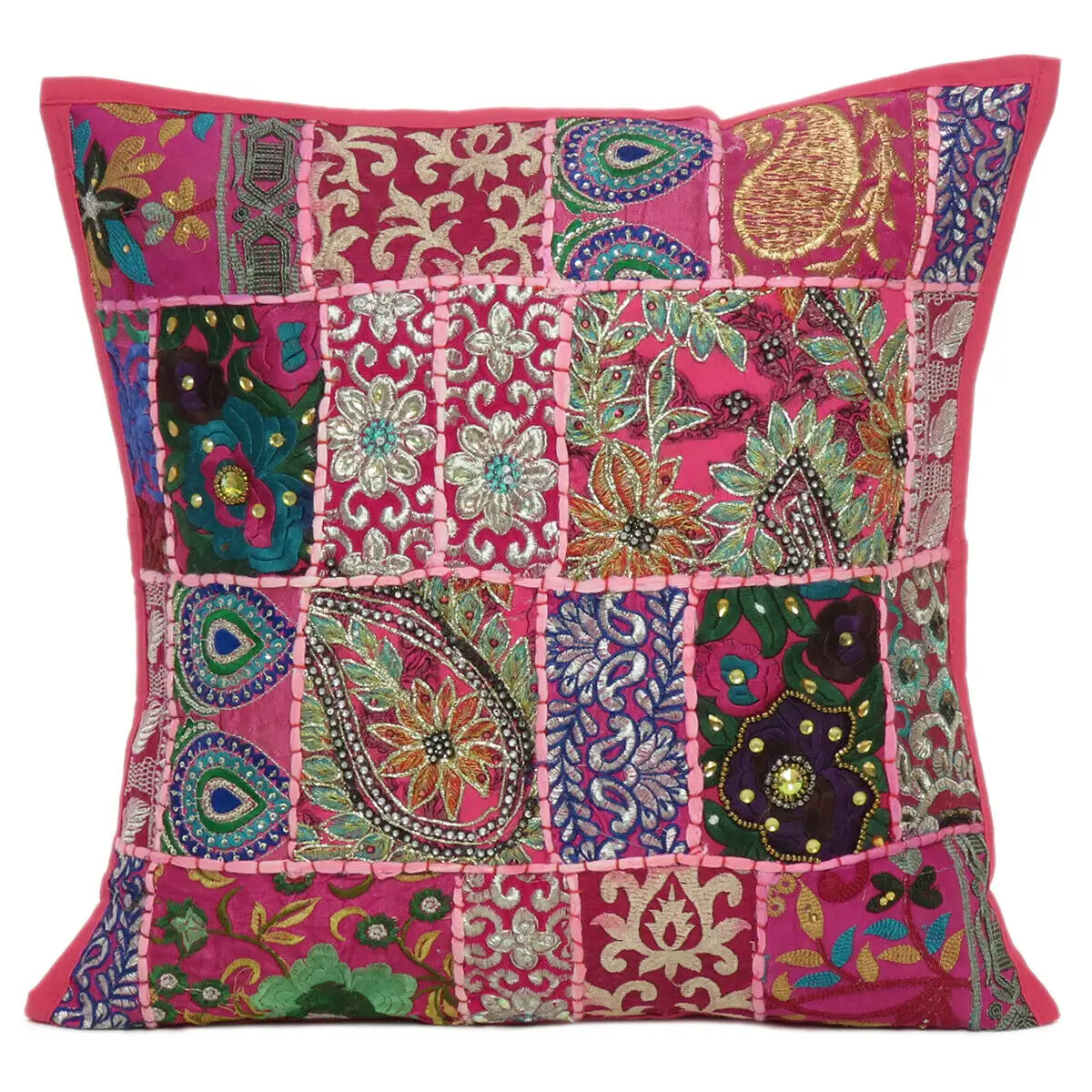Fodera per cuscino decorativo Kantha ricamato a mano dal design indiano fodera per cuscino con stampa Rajasthani