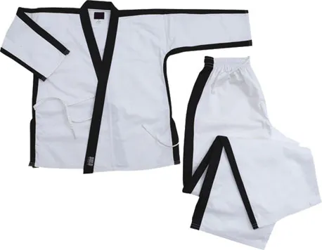 Fato de Karaté de alta qualidade para artes marciais, uniforme de lona Gis personalizado branco com lapela preta, conjuntos unissex personalizados OEM