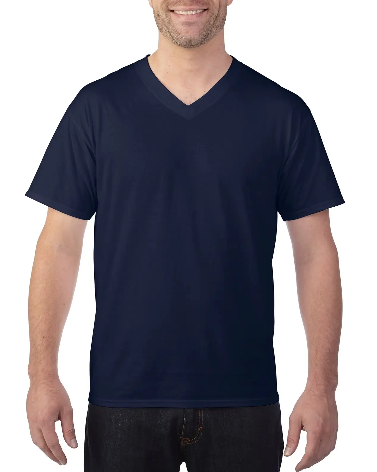 Camiseta lisa azul marino para hombre, ropa de Fitness con cuello de pico, alta calidad, verano, venta al por mayor