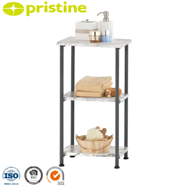 Shopee OEM eBay Organizador de almacenamiento de fábrica Fabricante de muebles Estante de esquina de baño con patrón de mármol de 3 niveles