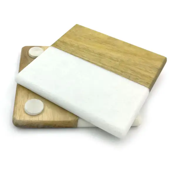 Sottobicchiere in legno e marmo forma quadrata personalizzato personalizzato all'ingrosso pietra naturale tazza tè bevanda marmo sottobicchiere in legno in vendita
