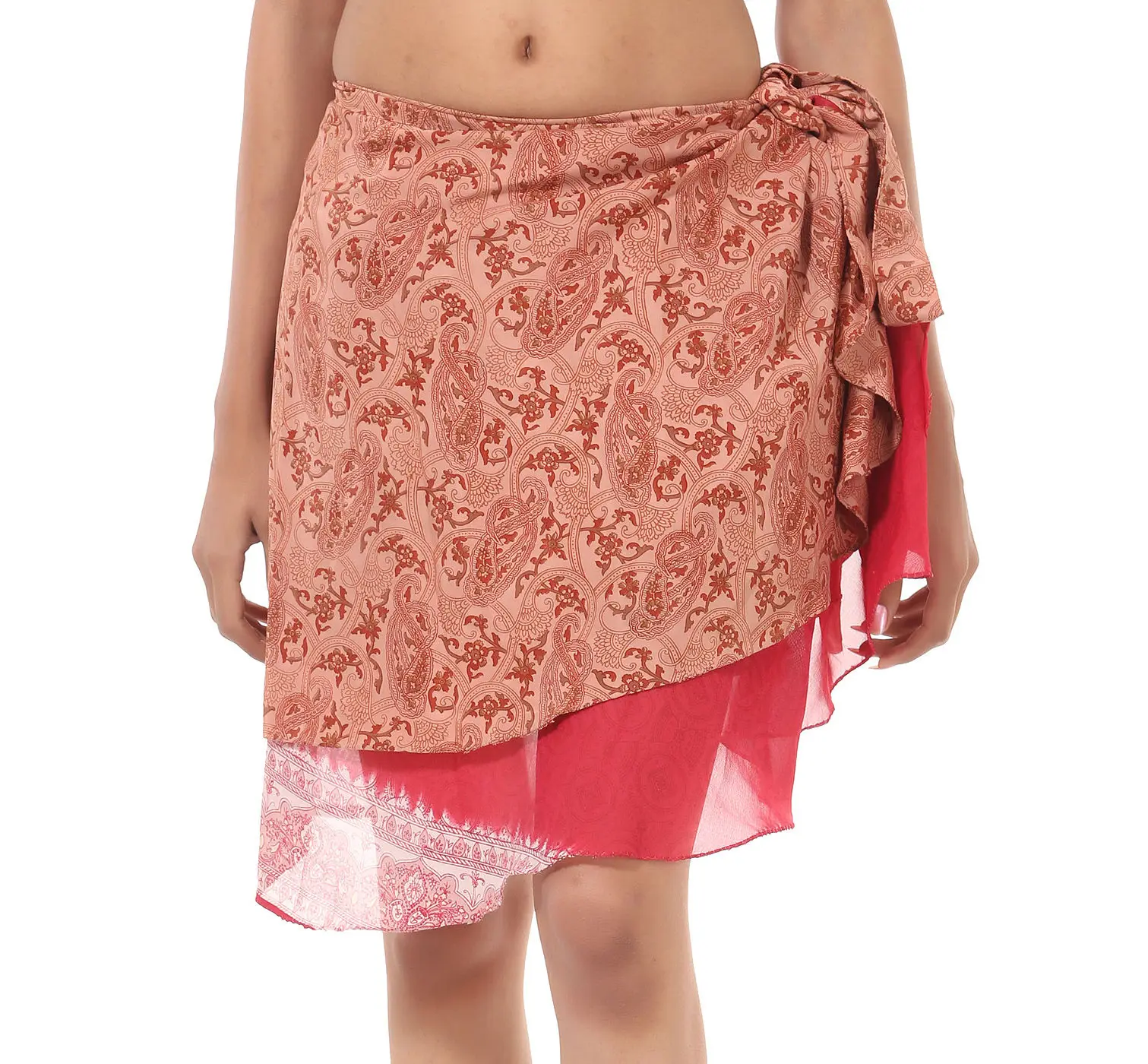 Multicolor Indian Silk Sari Made Mini Wrap Skirt from India