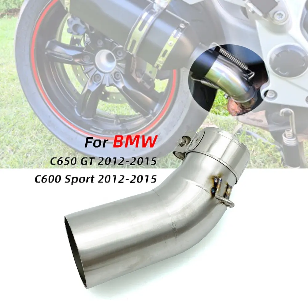 REALZION-silenciador de escape para motocicleta, tubo de conexión de acero inoxidable, antideslizante, modificado, para BMW C600 Sport C650 GT 2012