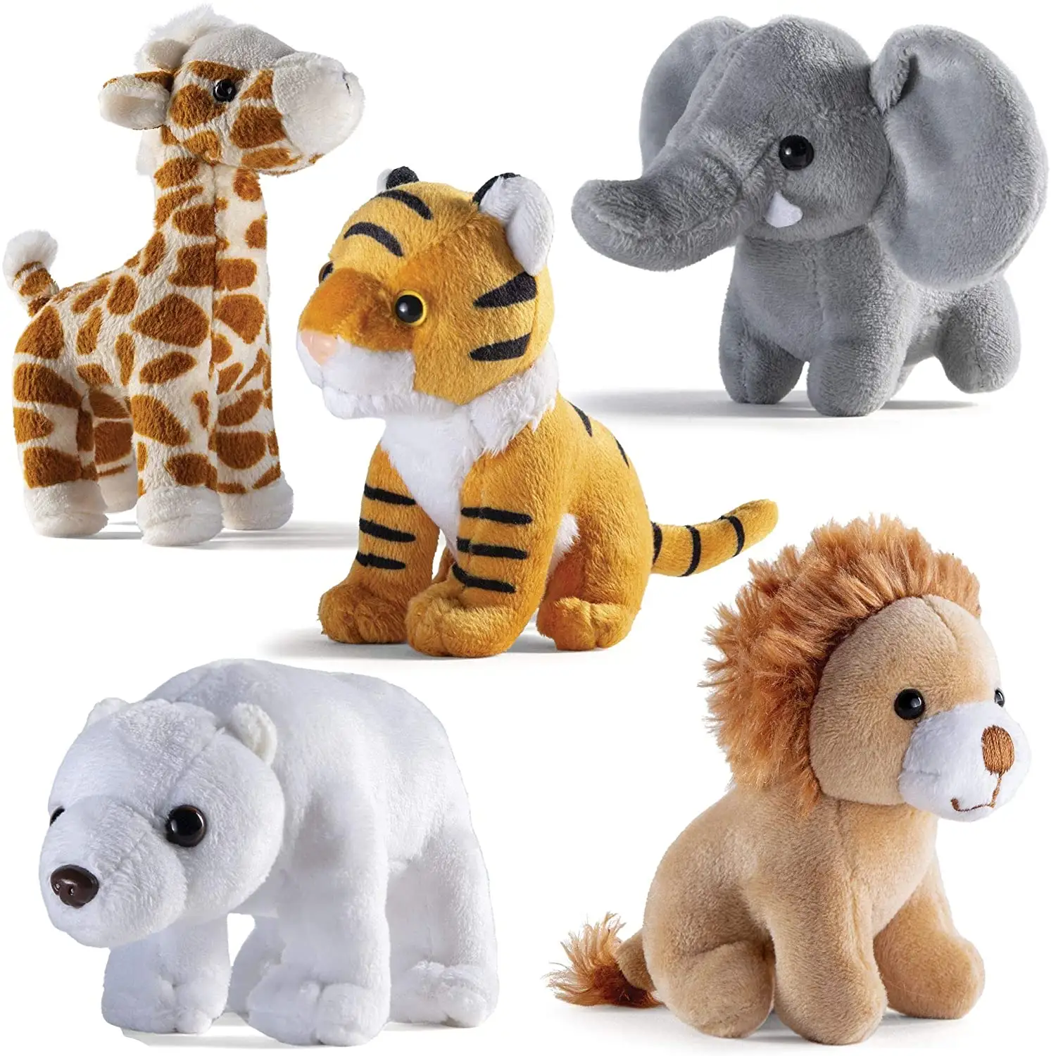 Bonito eco reciclar material pequeno cinco polegadas, animais de pelúcia girafa leão polar urso e elefante brinquedos de pelúcia, animal de pelúcia