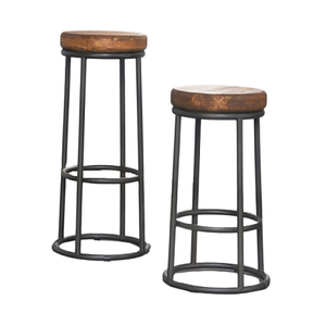 Lot de 2 tabourets en fer et bois avec tabouret de grande taille rond de qualité supérieure du fabricant en Inde