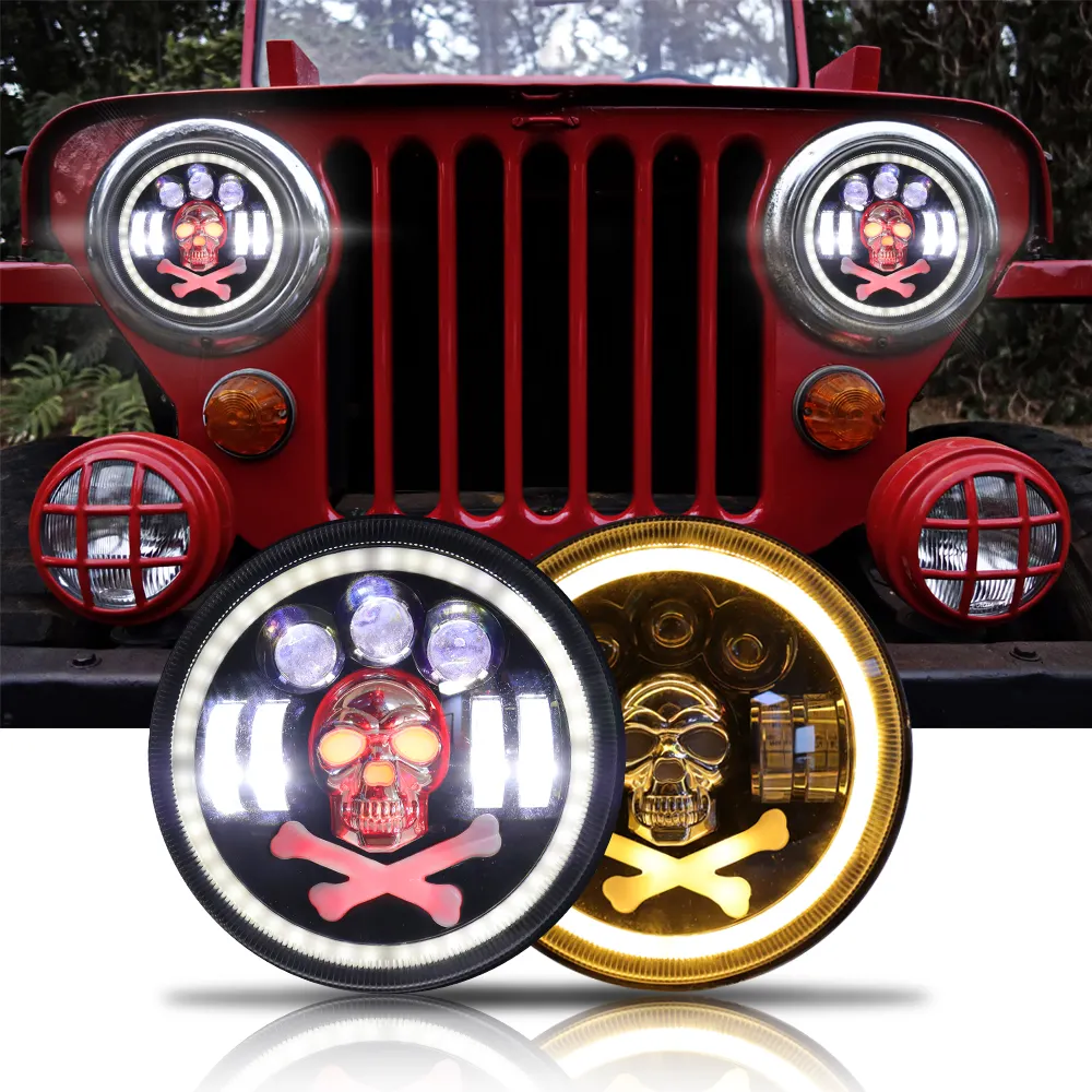 Nieuwe Aankomst Angel Eyes Drl Draaiend Licht Auto Rgb 7Inch Ronde Led Koplamp Voor Auto 'S Motorfiets