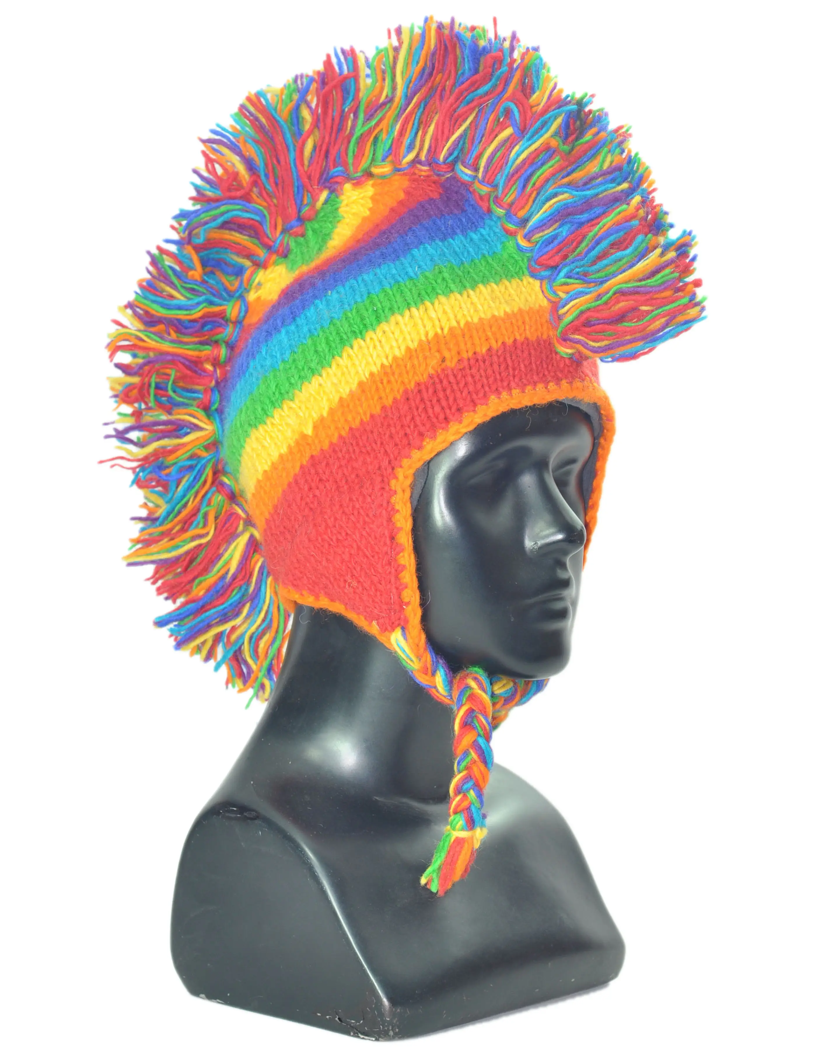 Mohawk-gorro de punto trenzado con borlas, gorro con borlas, Color arcoíris, HHWTH 003 K