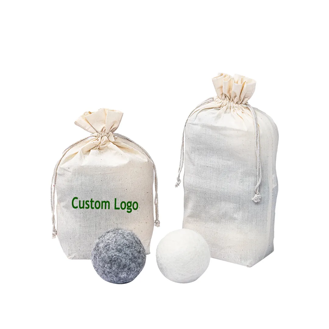 Sacs en coton avec cordon de serrage, produit multifonctionnel pour boules de laine sèche-linge, sac d'emballage de boules