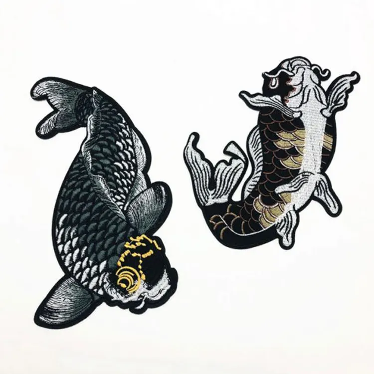 Gold Fishes Carp Fish Patch Embroidered Iron on Patches For Clothing DIY Accessories Decoration Clothes Stickers Applique Badges