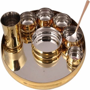 Pure king International Copper Steel Brass Maharaja Thali Set Dinner Set (Copper) Copper <strong>Bottom</strong> <strong>Royal</strong> Round Chaffing - Product Image 1