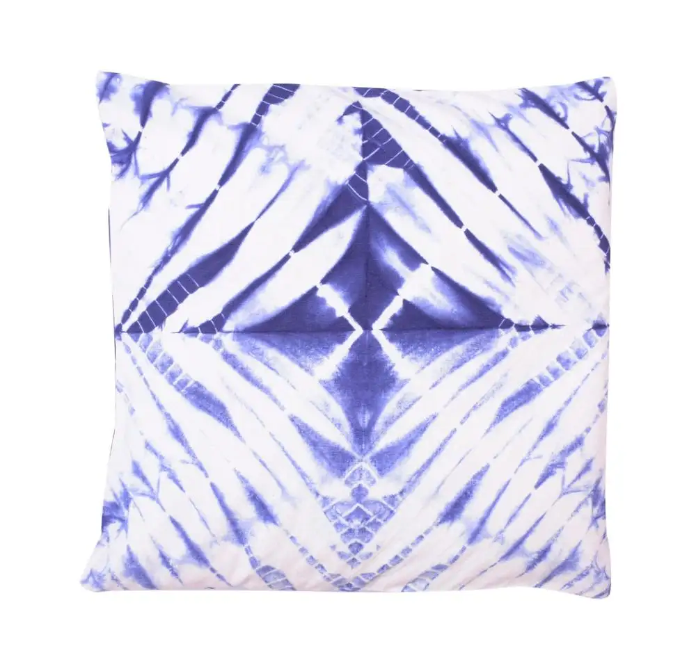 Indigo Tie-Dye Print 16"X16" Cotton Cushion Cover In Square Shape Handmade Decorative Sofa Back Pillow Cushion Cover