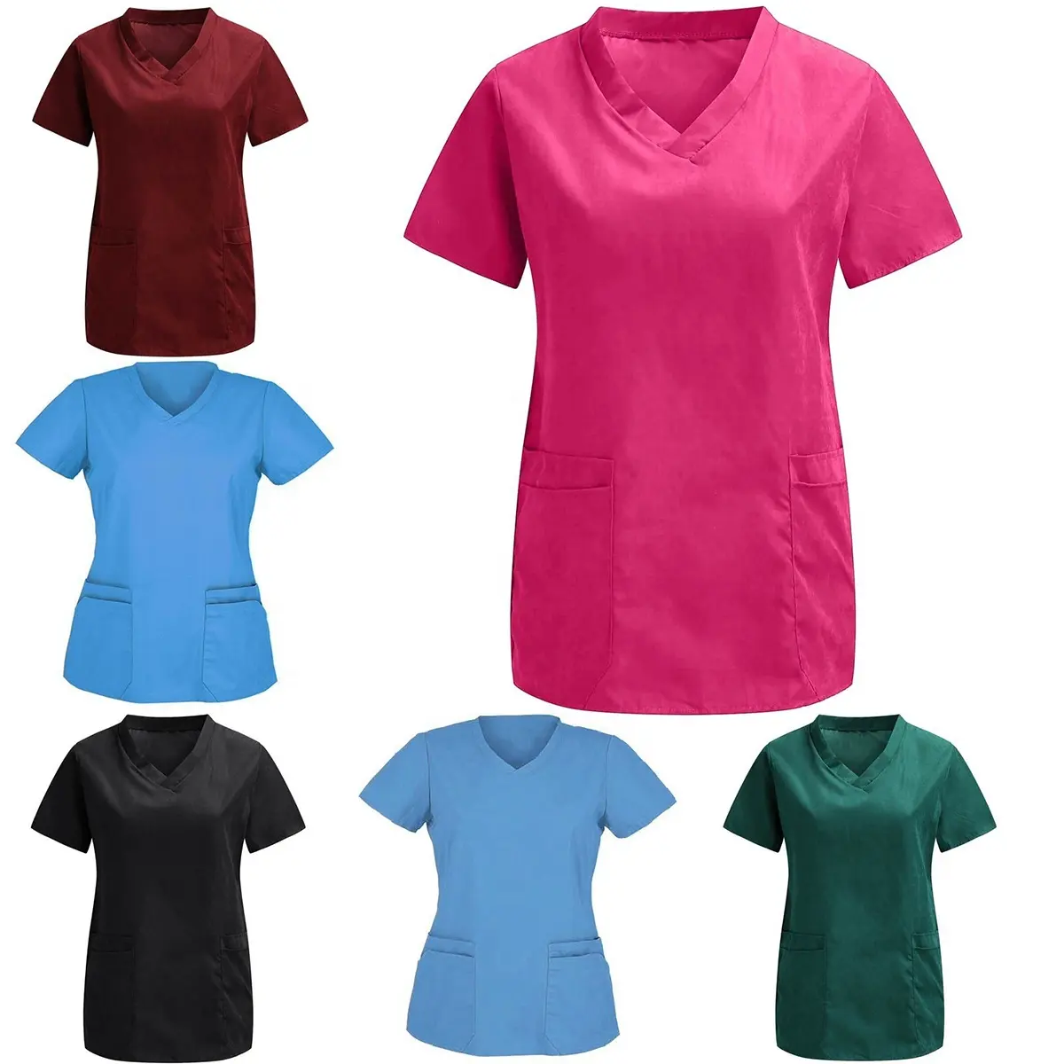 Uniforme d'infirmière, T-shirt décontracté à manches courtes pour femmes, T-shirt en col en v, uniforme de clinique, chemisier ample, uniforme