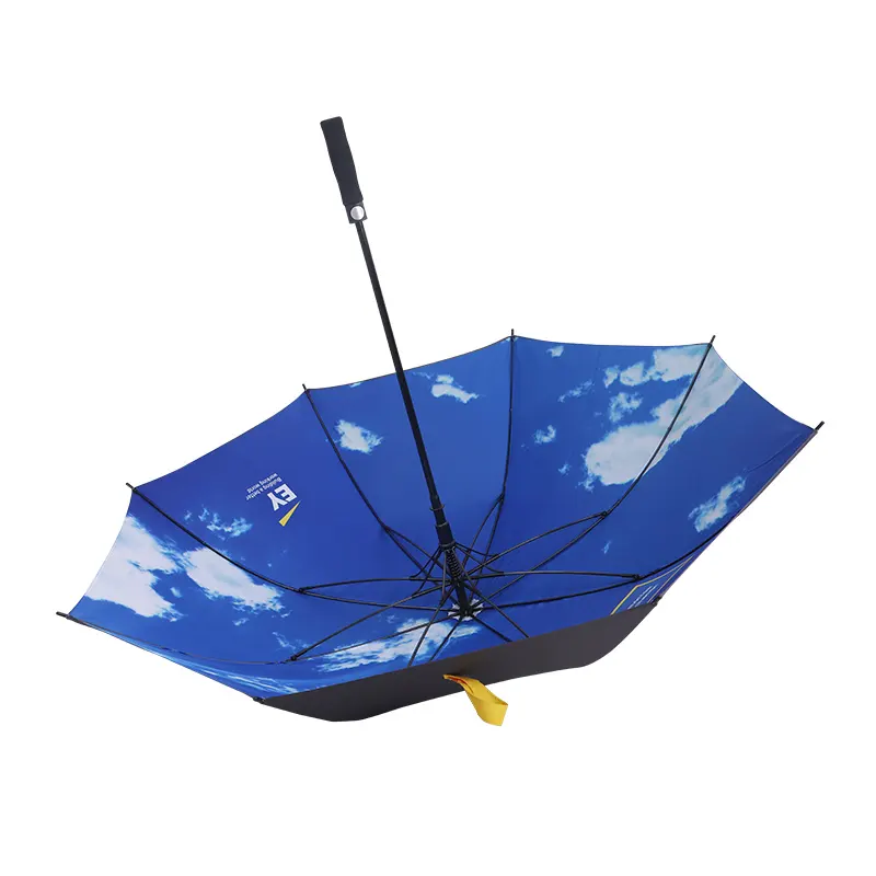 Popular logotipo personalizado Diagrama de impresión digital azul del cielo y las nubes blancas de doble capa recto paraguas de golf