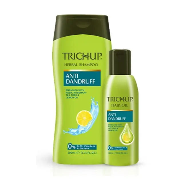Kit de shampoing et d'huile anti-pellicules, pour Trichup, infroissable avec Neem, romarin et arbre à thé, protège la peau du cuir chevelu