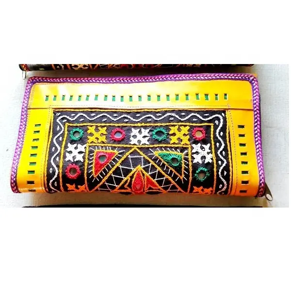 Bella multicolor epoca fatti a mano ricamo banjara frizione borse in pelle scamosciata per le donne di moda e Accessori india