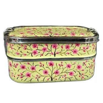 Hand painted Lunch Bento Box Enameled stainless steel Container Tiffin box India