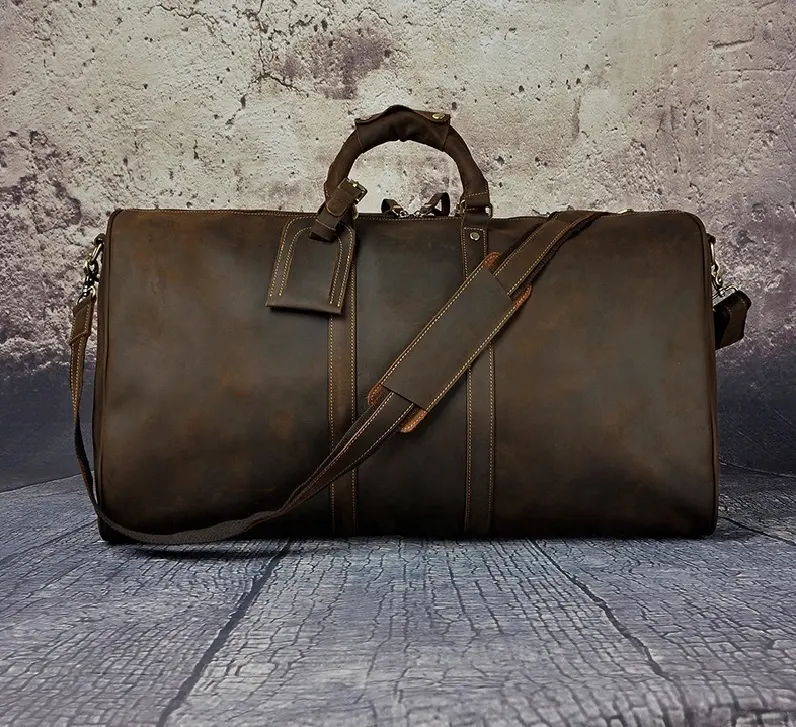 Bolsos de lona de gran capacidad para hombre, bolsa de equipaje de cuero para viaje