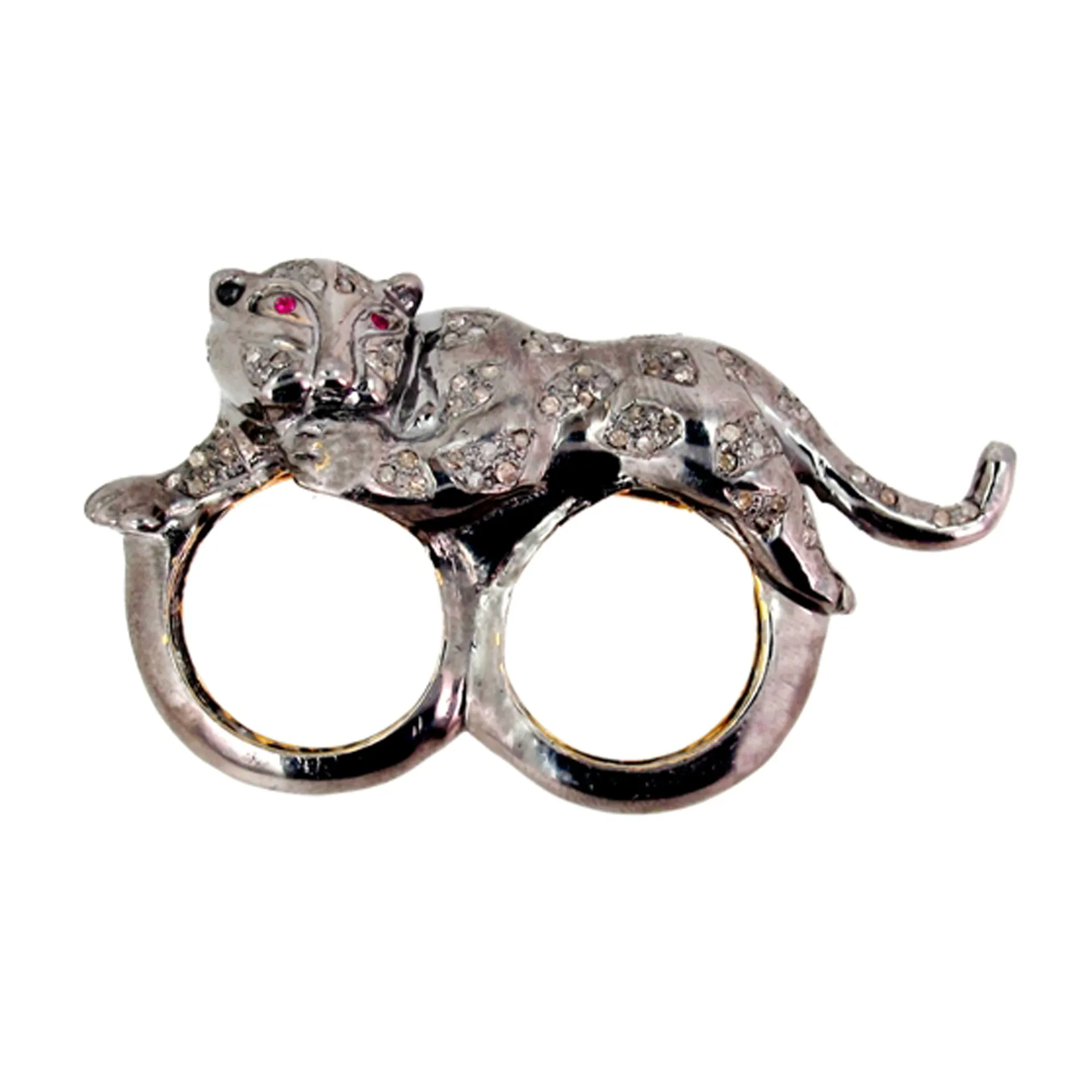 Кольцо из серебра 925 пробы с натуральным бриллиантом, тигром, двумя пальцами, 14 к золотом, рубином, глазом, львом, двумя пальцами, ювелирный поставщик