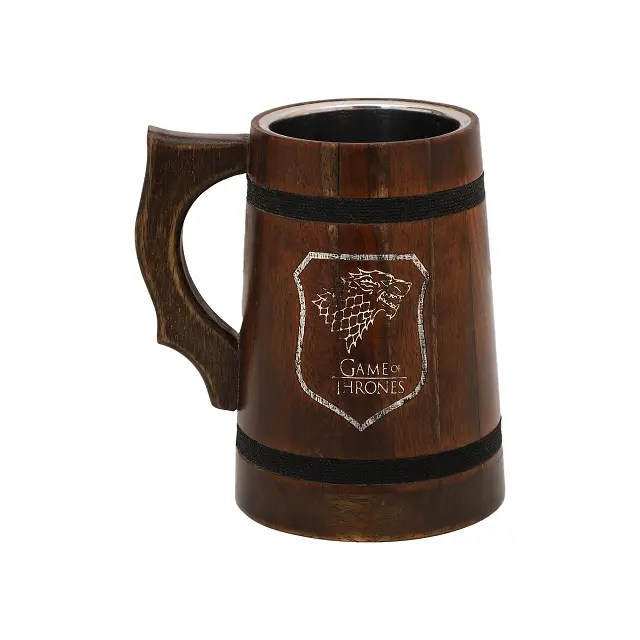 Big Beer Custom Mug Handle Cup Eco-Friendly Viagem Reutilizável Venda Quente Resistente Ao Calor De Madeira Caneca De Aço Inoxidável Fabricante