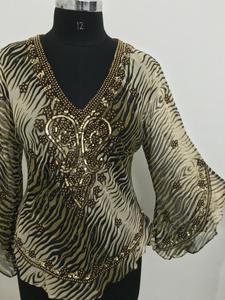 着心地の良い2022最新の女性の光沢のあるスパンコールビーズ刺Embroidered Tシャツブラウストップス完全に手刺Embroidery作業カーティスs