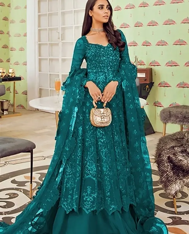 Heavy embroidery work party wear evening gown with best quality and low price anarkali dress