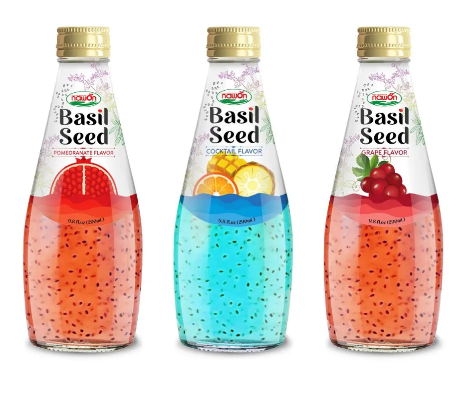 Vietnam Wholesale ODM Strawberry Basil Seed Drink with ISO Certificate 290ml Free Sample HALAL EU Organic