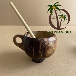 ココナッツシェルカップハンドルとスプーン付き手作り木器ベトナム製 - Product Image 2