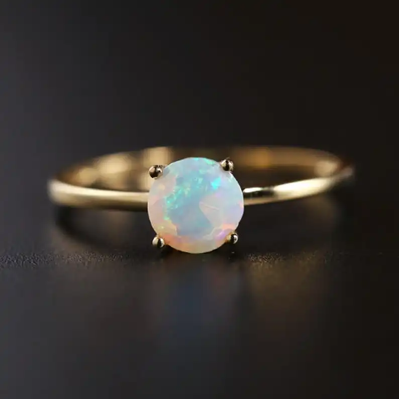 925 Sterling Silber 6mm äthiopischen Feuer Opal Round Prong Setting Ring Schmuck zum Großhändler Preis Online-Shop vom Lieferanten