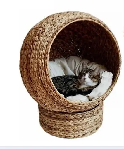 ハウスペットサマークーリング通気性オーバルPP籐手織り犬猫ベッドハウスネットペット