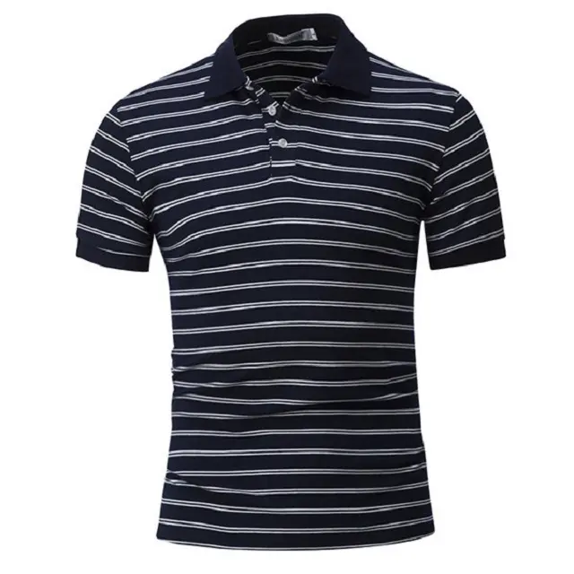 थोक गर्मियों में पुरुषों के फैशन व्यापार आकस्मिक गोल्फ कपास युवा लघु आस्तीन धारीदार बारी-डाउन कॉलर टी शर्ट पोलो शर्ट