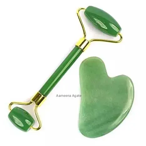 Wholesale Price High Quality Crystal Face Roller Natural Green Jade Stone Massage Beauty Gemstone Spiritual For Healing
