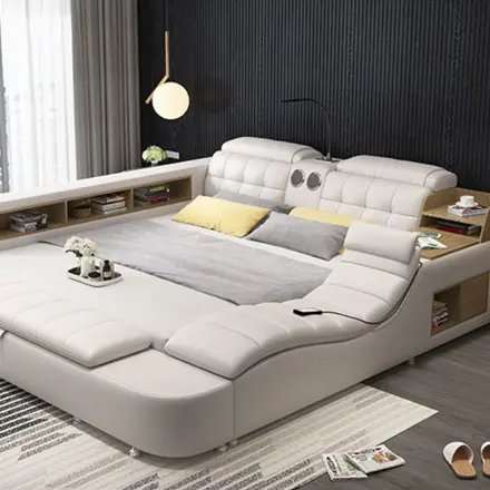 Funzionale camera da letto In legno imposta massaggio moderno divano letto letti In tessuto di cuoio In casa prefabbricata