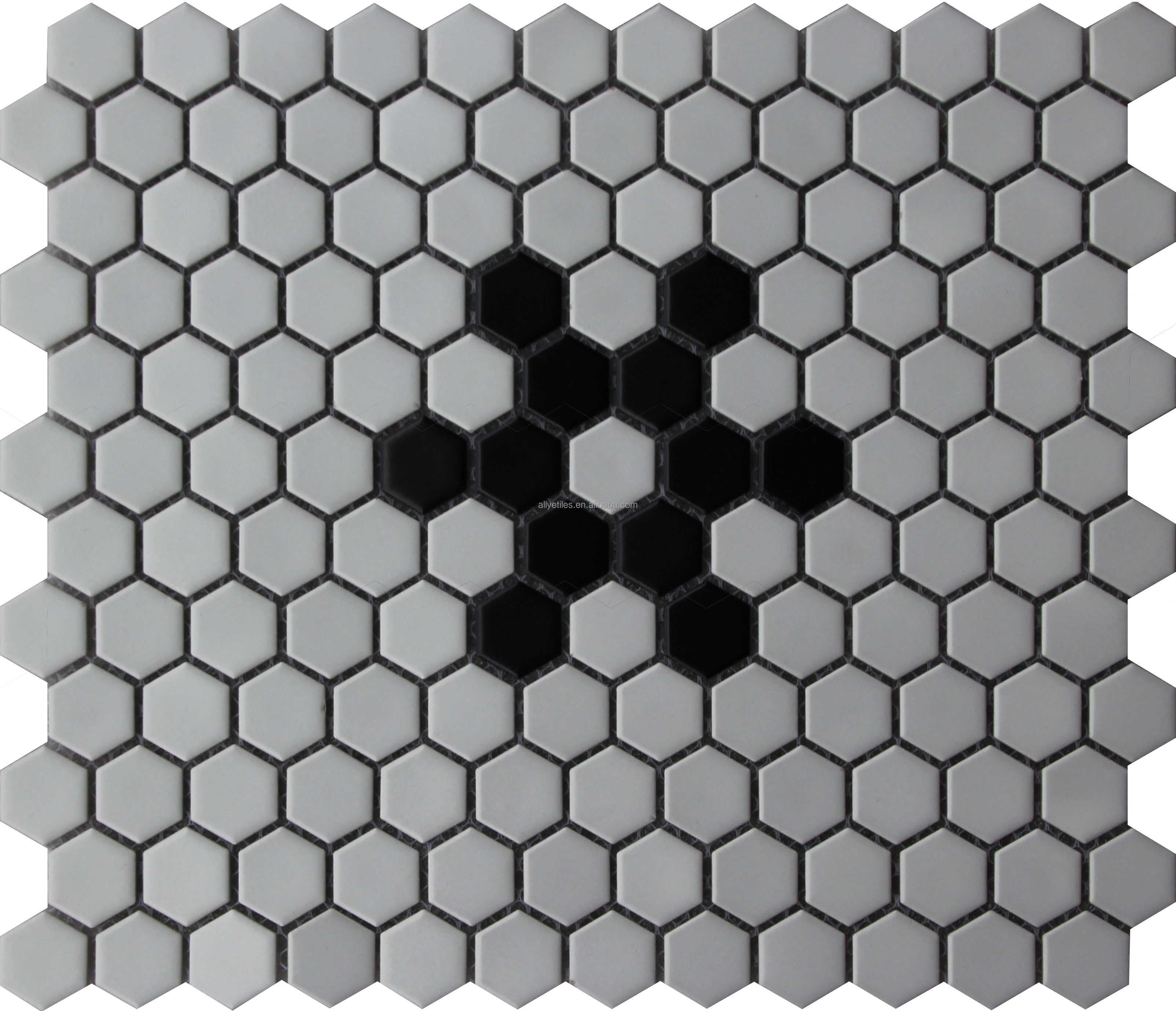 Black and white ceramic hexagon type  ceramic mosaic tiles for kitchen bathroom swimming pool