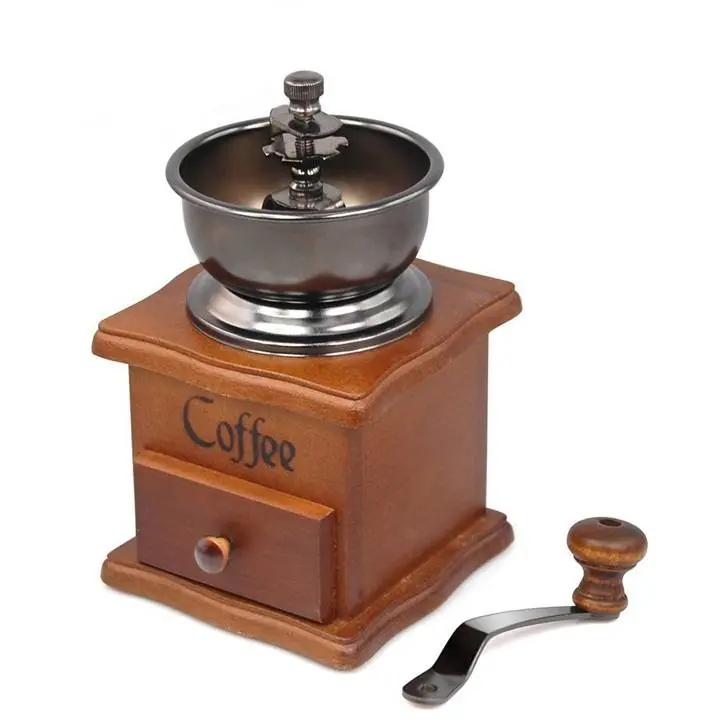 Moedor manual de grãos de café, moedor manual de madeira, moedor de grãos de café