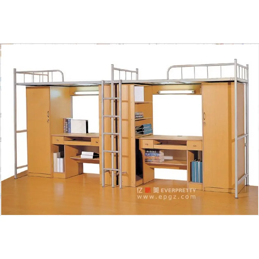 Мебель для школьного общежития металлическая Двойная Рама двухъярусная кровать с деревянным шкафом и учебный стол