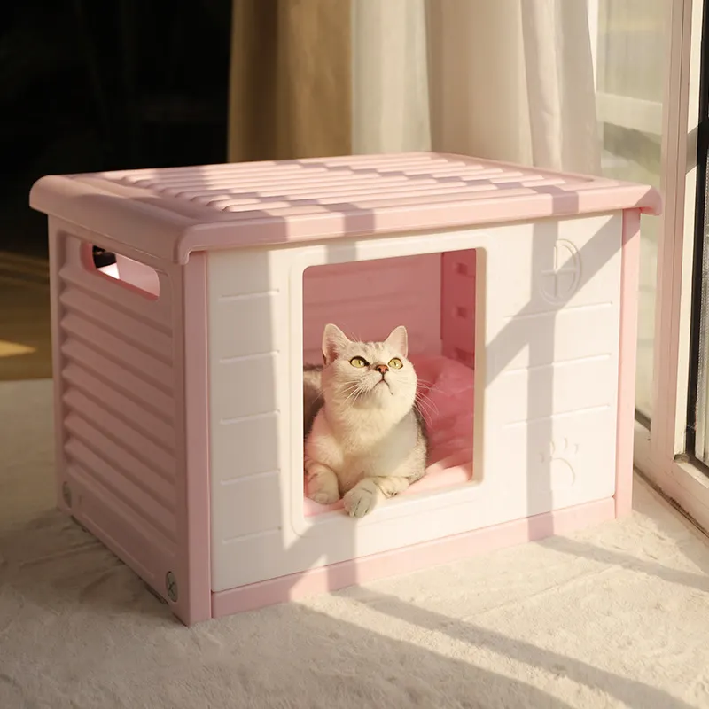 Fornitore di plastica impermeabile gatto casa all'aperto giacinto d'acqua pet house gabbie e case per animali domestici con letti per cuccia per gatti