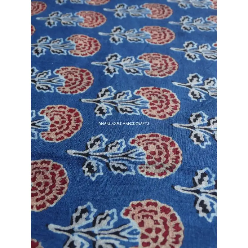 Tela de algodón con estampado para vestido, tejido azul para correr, indio, Ajrakh, venta al por mayor