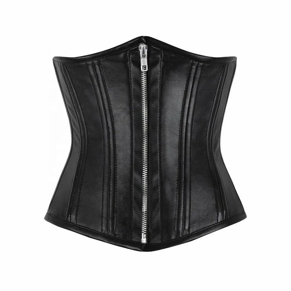 COSH CORSET Underbust Steelboned Cintura Treinamento Extremo Curvy Preto Espartilho De Couro Zipper Vintage E Fetiche Espartilho De Couro