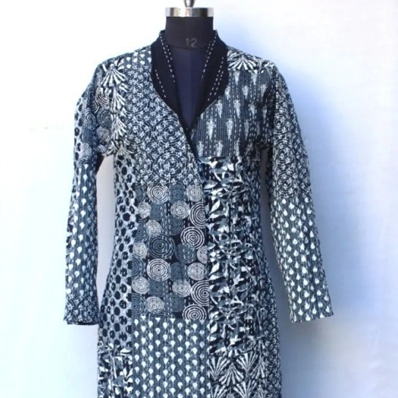 Produttore all'ingrosso da donna [s cotone trapuntato giacche reversibili e cappotto kantha kimono trapuntato kimono abito invernale