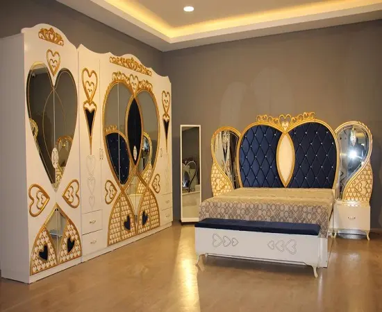 Современный роскошный стильный комплект мебели для спальни темно-синего цвета