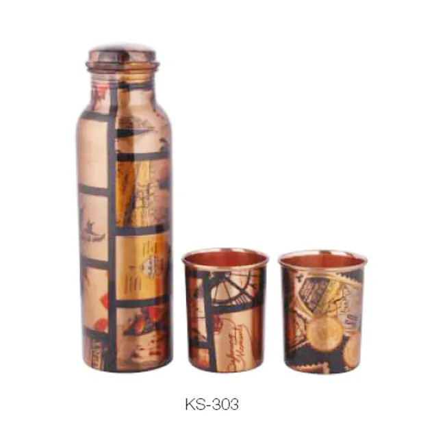 Garrafa de cobre estampada, garrafa de vidro/cobre com garrafa de vidro/impressão, produtos eco amigáveis para venda