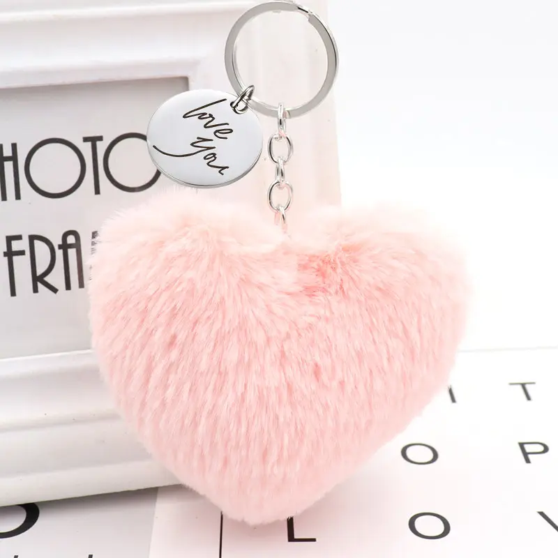 Valentine flauschige Herzform benutzer definierte Pelzball Schlüssel bund