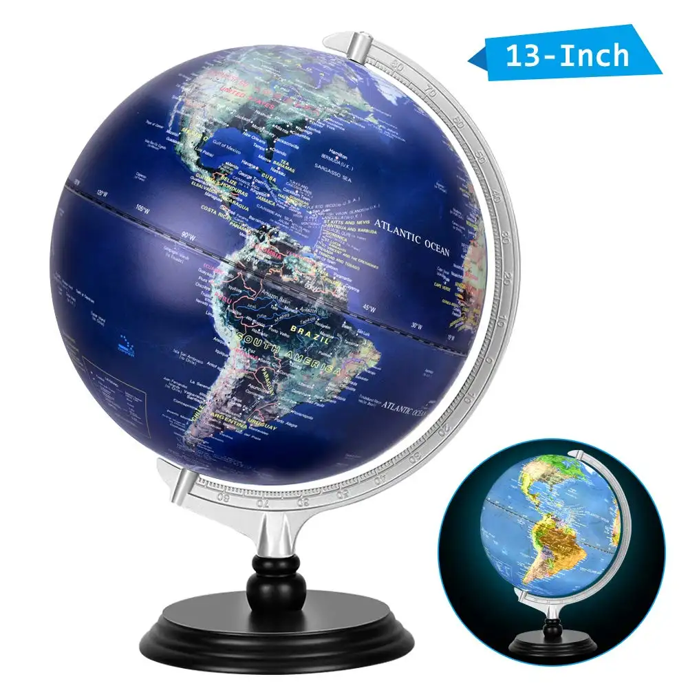 12 นิ้ว Illuminated World Globe LED ในตัวและแว่นขยายการสอน DEMO ยกบรรเทาภูมิประเทศโลก