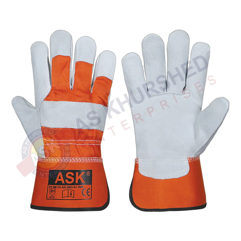 Meilleurs gants de travail en cuir Gants de sécurité industrielle tous les jours en cuir de vache fendu orange haute visibilité pour hommes