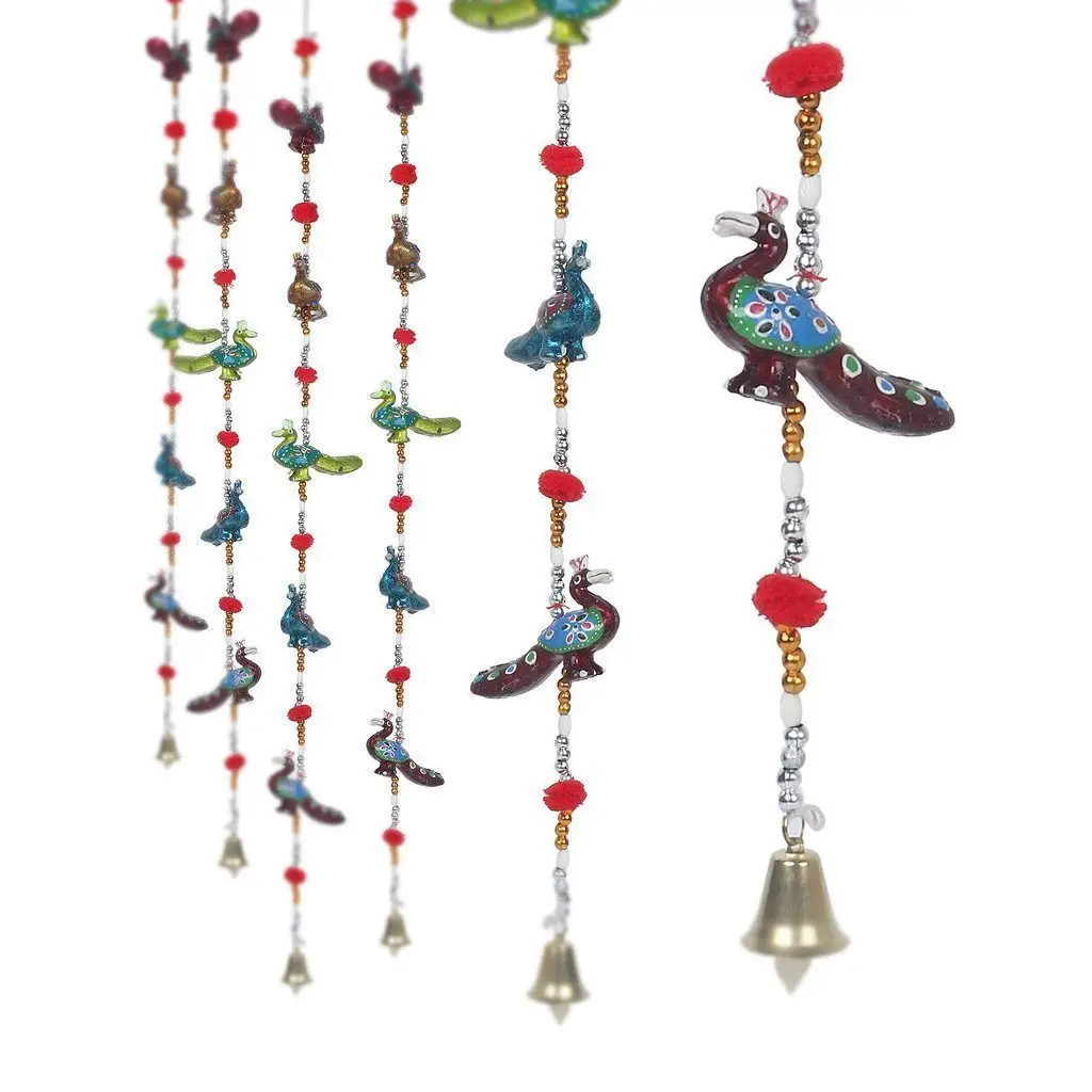 5 oiseaux décoratifs indiens, paire suspendue de porte avec clochette, ensemble de 2 articles artisanaux anciens décoratifs de maison attrayants, suspension murale